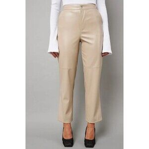 Wayf Womens Robertson Faux Leather Trouser Pants Size S Beige Classic High Rise